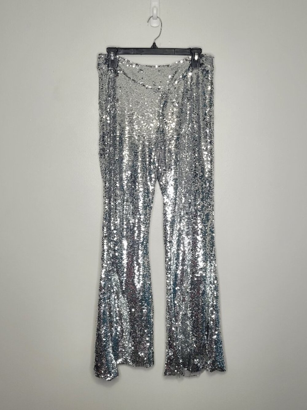 Club exx silver flare club festival party rave pants large FLAW